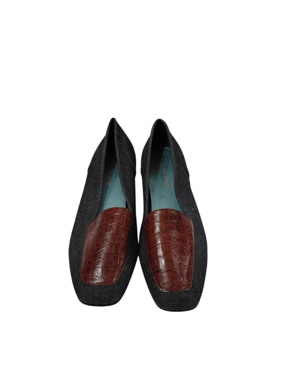 Enzo Angiolini Black Flats with Brown Croc-Accent Toe